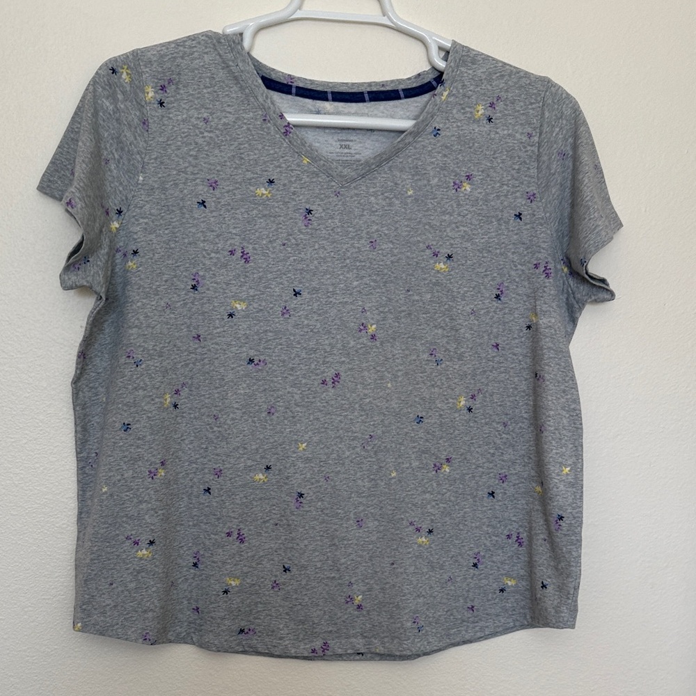 Sonoma Gray Floral-Accent V-Neck Women's Tshirt
